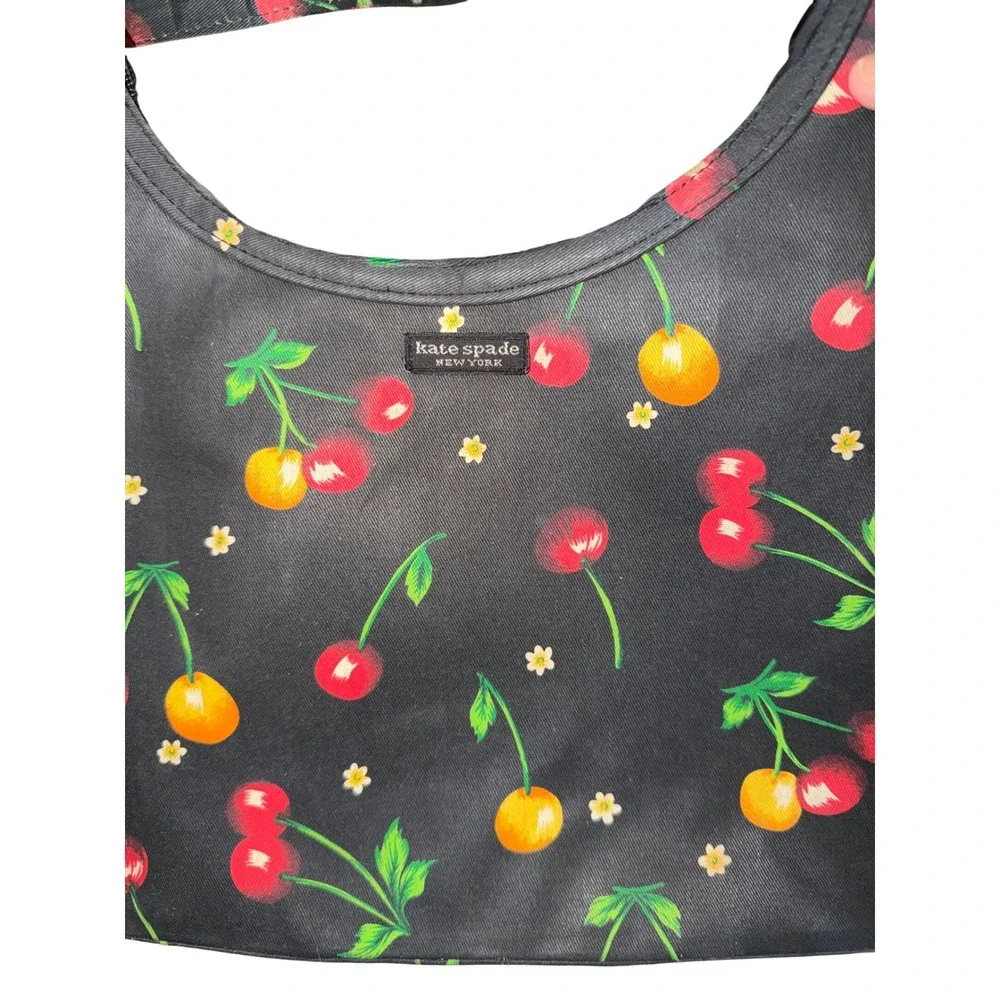 Kate Spade Shoulder Bag Womens Small Black Cherry Print Excellent Y2K Retro